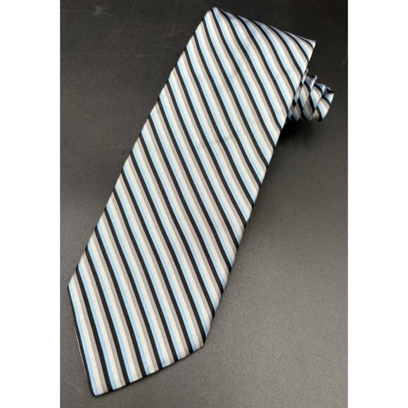 TED BAKER London Men's Tie 100% Silk USA Luxury Designer STRIPED Blue Gray GUC - Picture 1 of 7